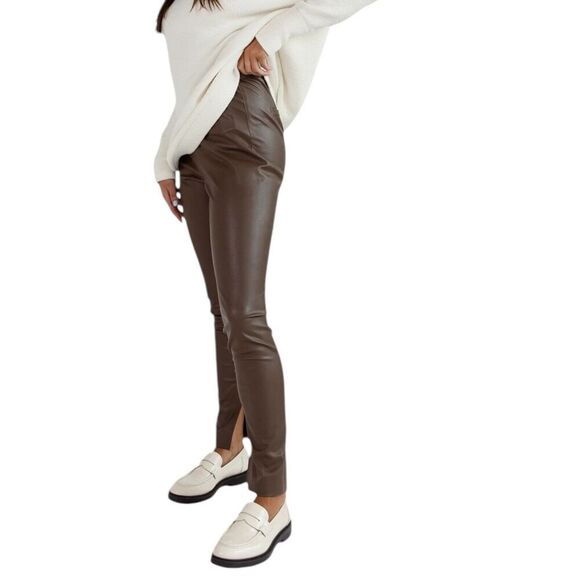 Blank NYC Pants Womens 29 Brown Faux Leather Skinny Ankle Slit Chocolate Pull On - Picture 1 of 14